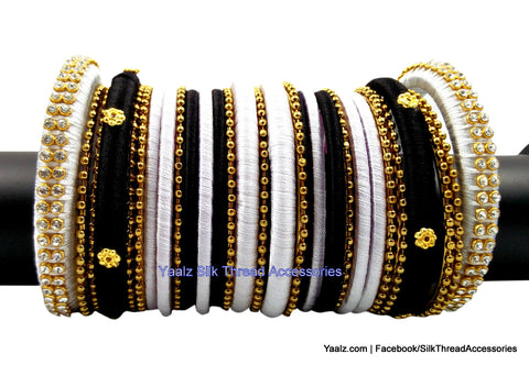 silk thread Bangle Earring Jumka-Yaalz Partywear Bangles in Black & White Color(s)-YAALZ