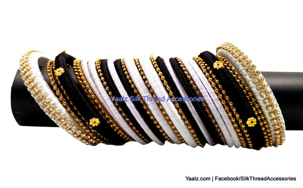 silk thread Bangle Earring Jumka-Yaalz Partywear Bangles in Black & White Color(s)-YAALZ