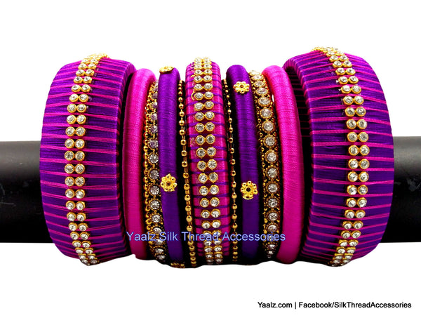 silk thread Bangle Earring Jumka-Yaalz Partywear Bangles in Pink & Purple Color(s)-YAALZ