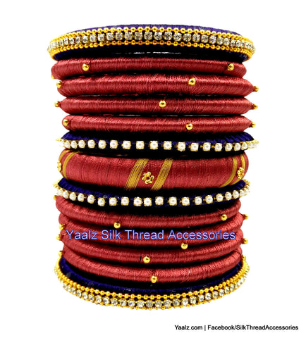 silk thread Bangle Earring Jumka-Yaalz Assorted Silk Thread Bangles in Dark Blue & Maroon Colors.-YAALZ