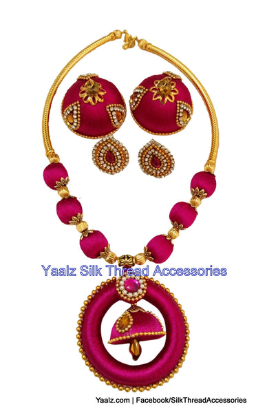 silk thread jewelry Bangle Earring Jumka-Yaalz Traditional Neckset & Matching Jumka in Red Colors.-YAALZ