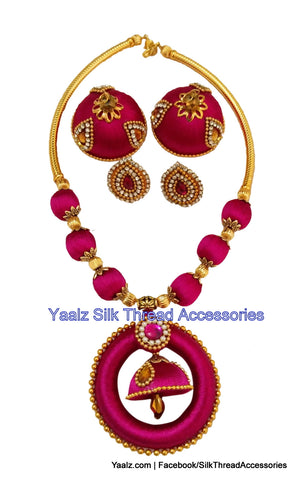 silk thread jewelry Bangle Earring Jumka-Yaalz Traditional Neckset & Matching Jumka in Red Colors.-YAALZ