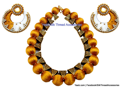 silk thread jewelry Bangle Earring Jumka-Yaalz Traditional Neckset & Matching Jumka in White & Gold Colors.-YAALZ