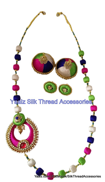 silk thread jewelry Bangle Earring Jumka-Yaalz Traditional Neckset & Matching Jumka in Multi Color Colors.-YAALZ