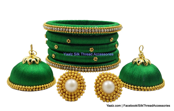 Yaalz Trendy Bangle & Earring Combo  in Dark Green Color