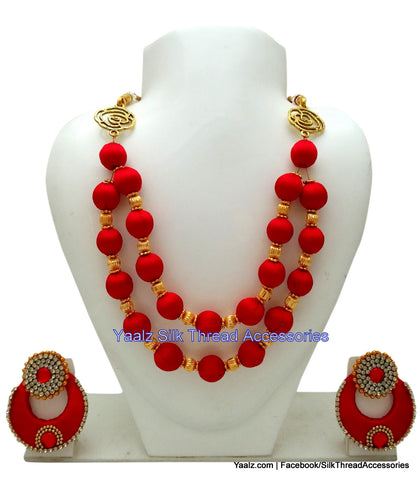 silk thread jewelry Bangle Earring Jumka-Yaalz Traditional Neckset & Matching Jumka in Red Colors.-YAALZ