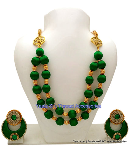 silk thread jewelry Bangle Earring Jumka-Yaalz Traditional Neckset & Matching Jumka in Dark Green Colors.-YAALZ