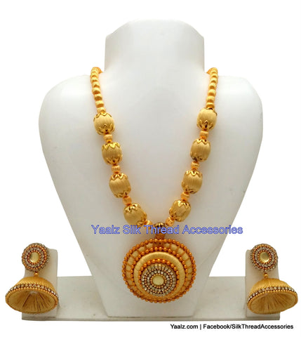 silk thread jewelry Bangle Earring Jumka-Yaalz Traditional Neckset & Matching Jumka in Gold Colors.-YAALZ