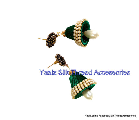 silk thread Bangle Earring Jumka-Yaalz Silk Thread Conical Jumka in Copper Sulphate Blue Colors.-YAALZ