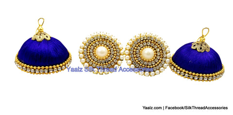 silk thread Bangle Earring Jumka-Yaalz Silk Thread Jhumka With Pearl Stud in Blue Colors.-YAALZ