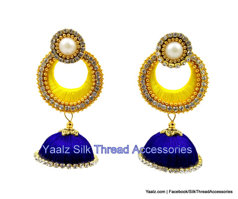silk thread Bangle Earring Jumka-Yaalz Chand Bali Jhumka in Yellow & Pink Colors-YAALZ