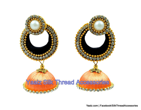 silk thread Bangle Earring Jumka-Yaalz Chand Bali Jhumka in Black & Orange Colors-YAALZ