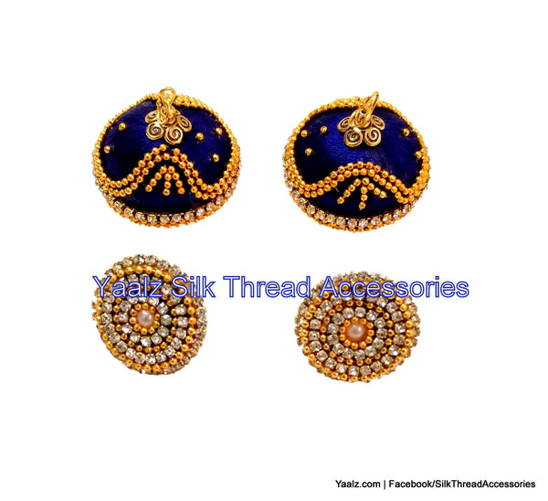 silk thread jewelry Bangle Earring Jumka-Yaalz Sparkling Worked Jhumka in Blue Color-YAALZ