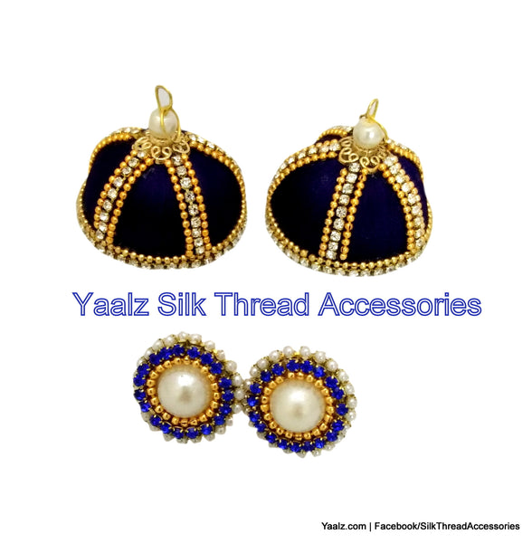 silk thread jewelry Bangle Earring Jumka-Yaalz Sparkling Worked Jhumka in Blue Color-YAALZ