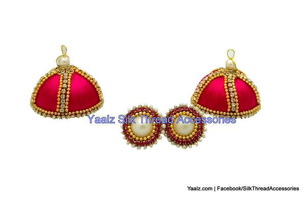 silk thread jewelry Bangle Earring Jumka-Yaalz Sparkling Worked Jhumka in Pink Colors.-YAALZ