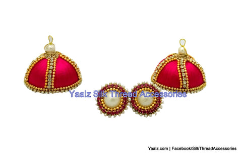 silk thread jewelry Bangle Earring Jumka-Yaalz Sparkling Worked Jhumka in Pink Colors.-YAALZ