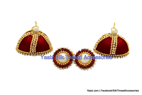 silk thread jewelry Bangle Earring Jumka-Yaalz Sparkling Worked Jhumka in Maroon Colors.-YAALZ