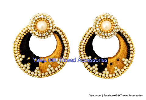 silk thread Bangle Earring Jumka-Yaalz Chand Bali Earring in Black & Gold Color(s)-YAALZ