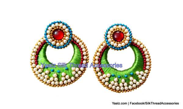 silk thread Bangle Earring Jumka-Yaalz Chand Bali Earring in Parrot Green Color-YAALZ