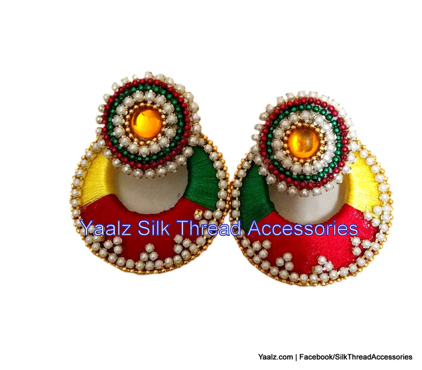 silk thread Bangle Earring Jumka-Yaalz Chand Bali Earring in Green, Red, Yellow Color(s)-YAALZ