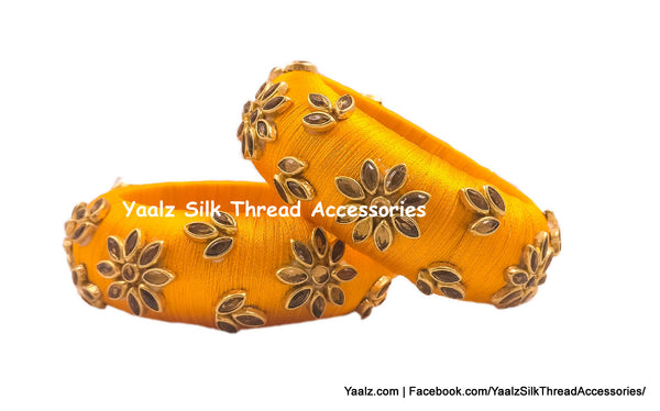 Yaalz Silk Thread Fine Finished Kundan Stone Work Donut Kada Pairs In Assorted Colors