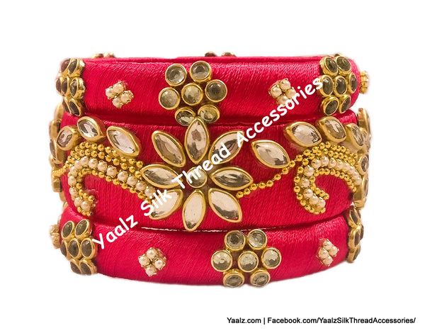 Yaalz Kundan Stone & Pearl Work Partywear Bangle Sets In Assorted Colors