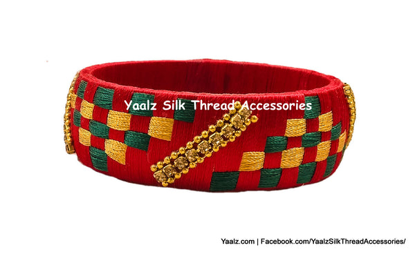 Yaalz Silk Thread Check Bangle Pieces in Assorted Colors