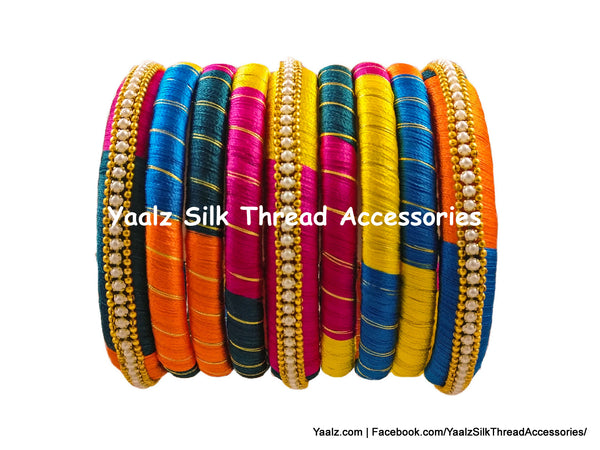Yaalz Silk Thread Gold Zari Work Bangle Sets in Assorted Multi Colors