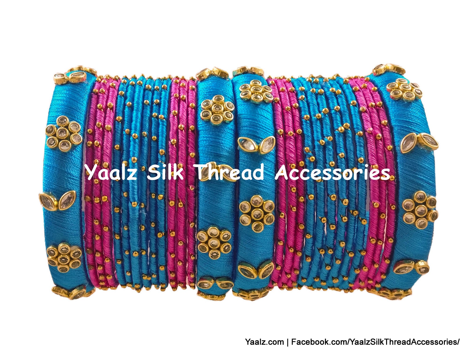 Yaalz 10Pcs Silk Thread Bracelet Bangles With Kundan Stones In Assorte