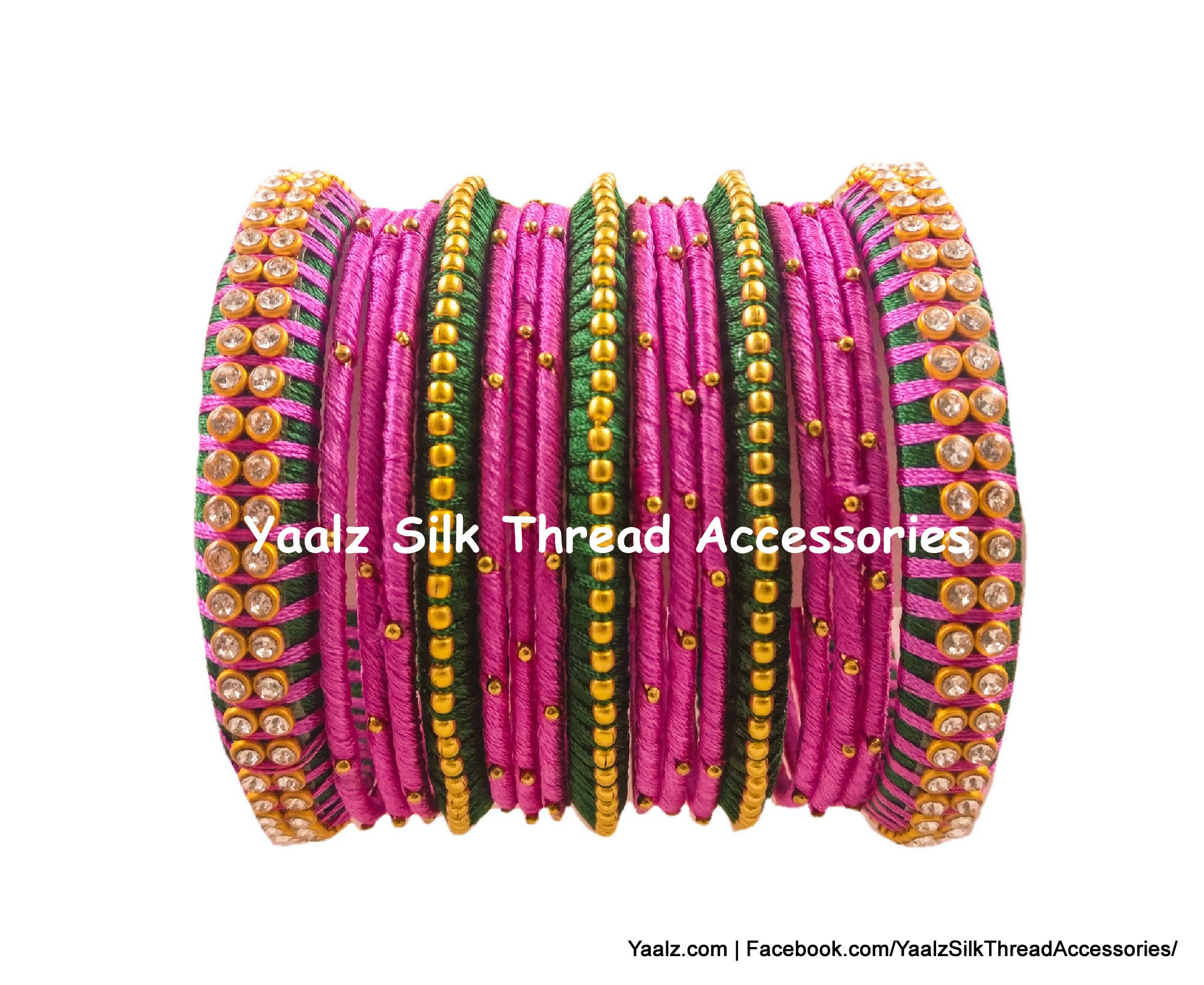 American Diamond AD and Polki Kadas Pink Green Bangle Set – Amazel Designs