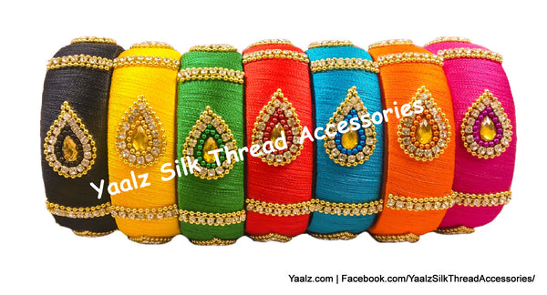 Yaalz Silk Thread Leaf Work Partywear Kada Bangles in Assorted Colors