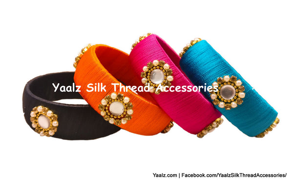 Yaalz Silk Thread Leaf Work Partywear Kada Bangles in Assorted Colors