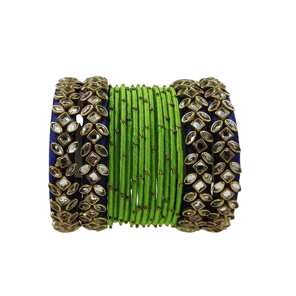 Yaalz Silk Thread Kundan Stone 16Pcs Metal Heavy Bangle Set In Multiple Colors