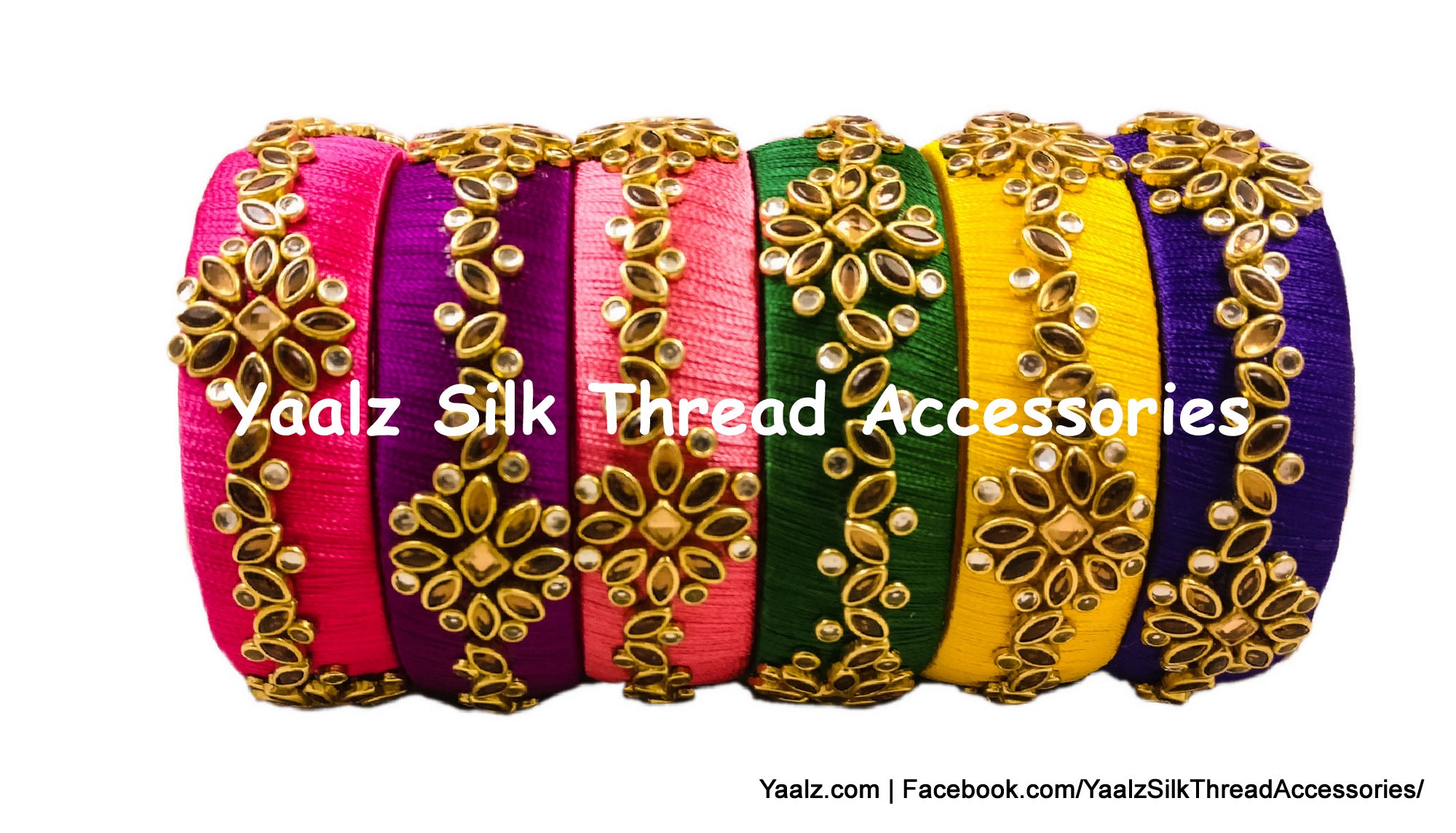 Yaalz Silk Thread Kundan Stone Work Kada Bangles In Assorted Colors