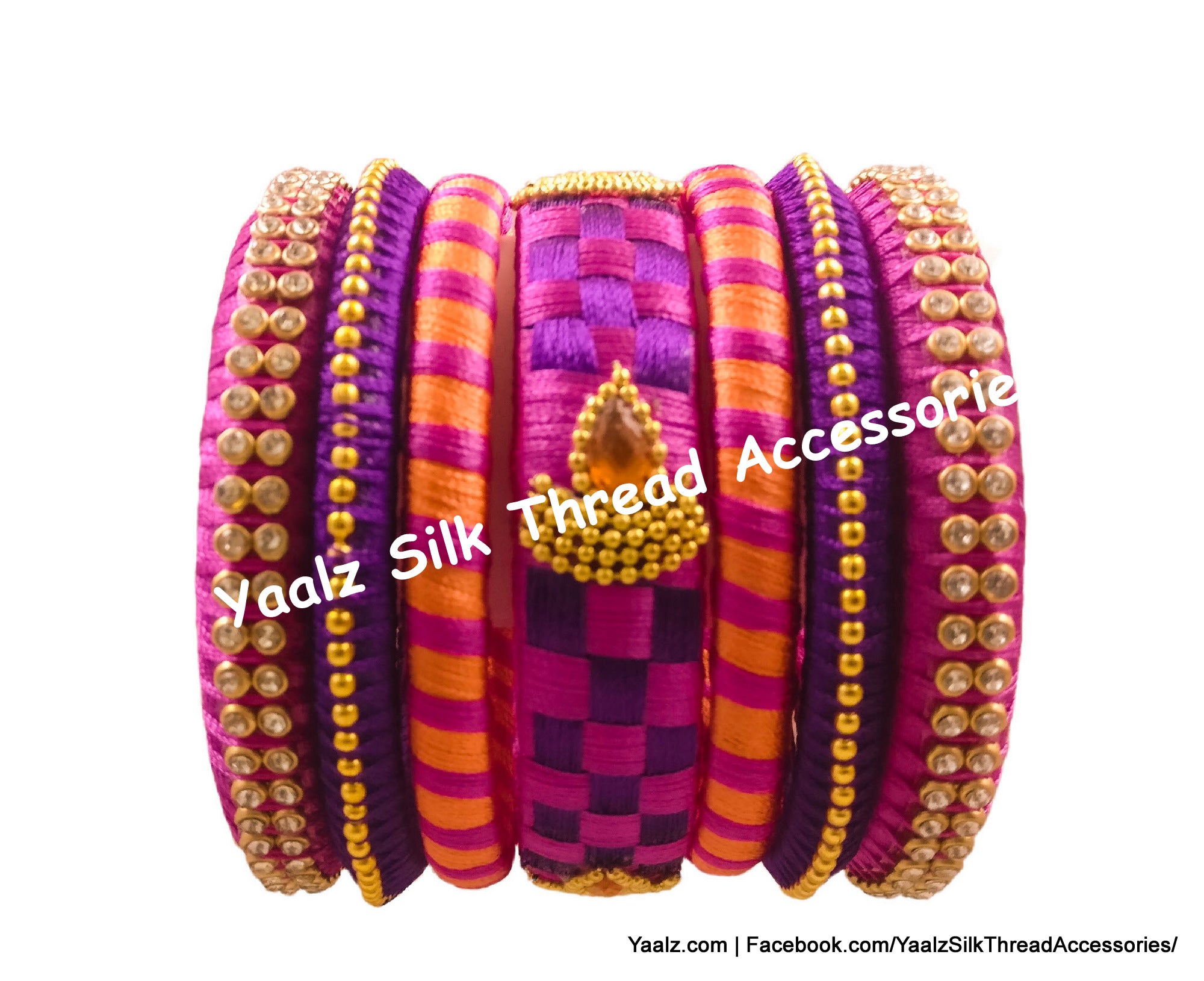 Yaalz Silk Thread Check Bangle Sets In Assorted Colors