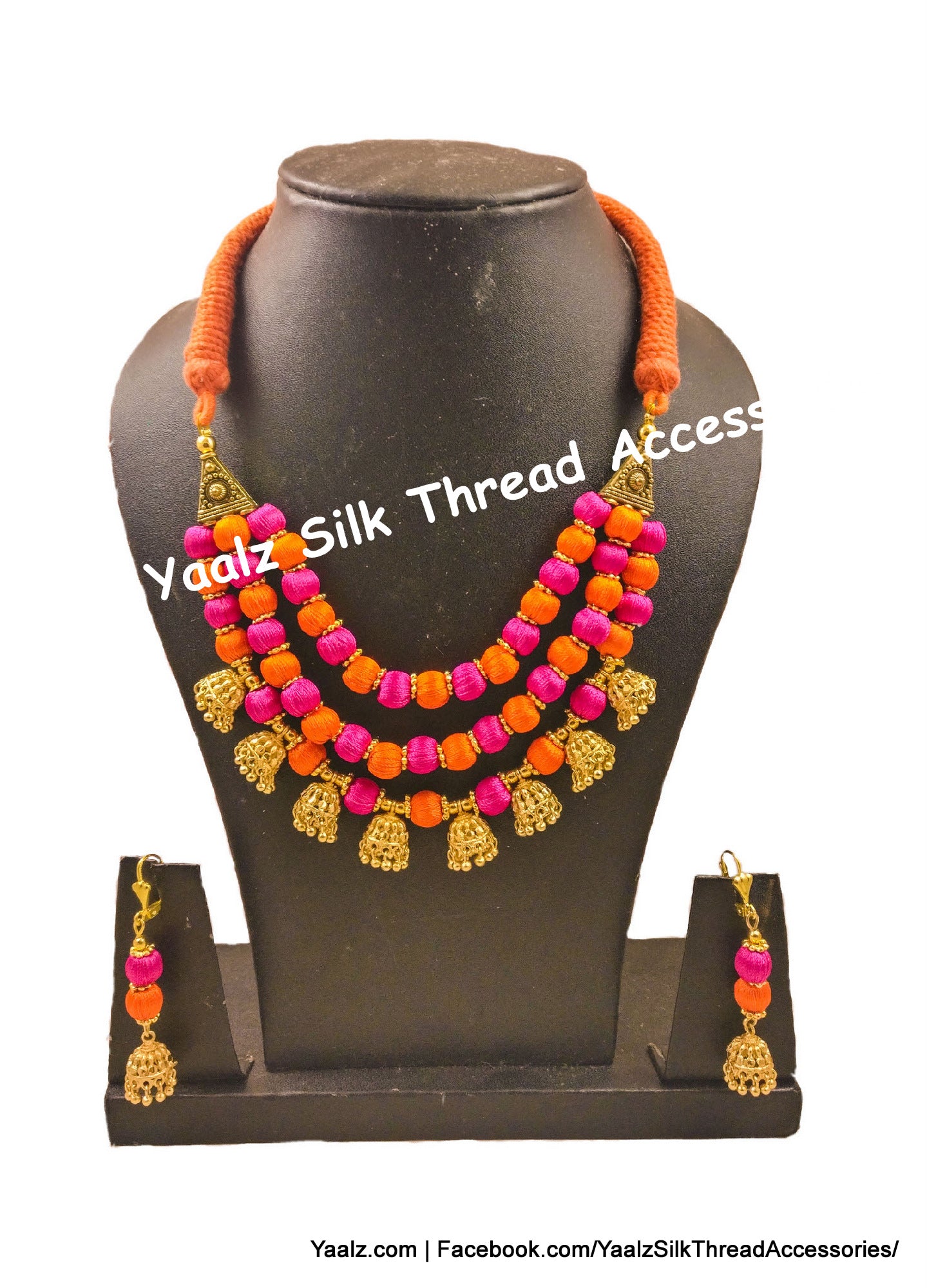 Yaalz Silk Thread Antique Choker Neckset With Latkans Pink & Orange