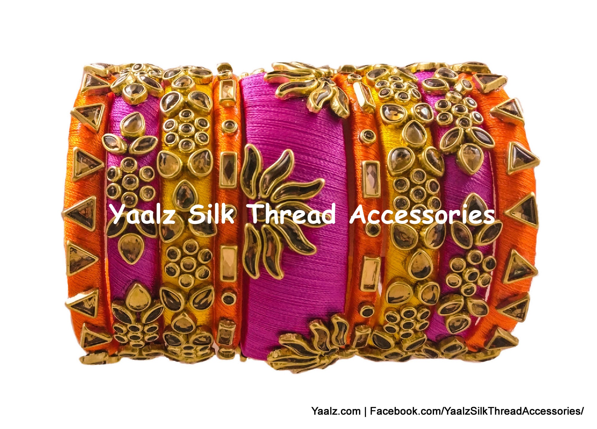 Yaalz Silk Thread Rich Kundan Stone 9Pcs Bridal/Partywear Bangle Sets In Assorted Color Combos