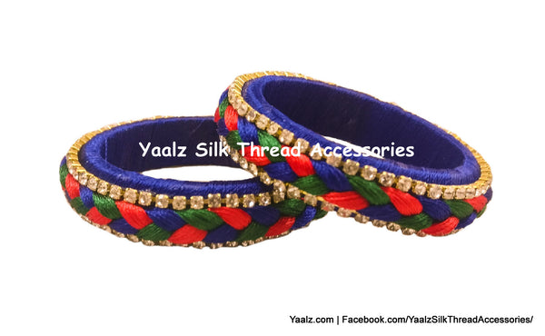 Yaalz Silk Thread Elegant Plaited Bangle Pairs In Assorted Colors