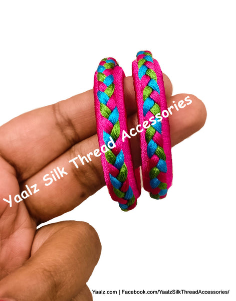 Yaalz Silk Thread Elegant Plaited Bangle Pairs In Assorted Colors