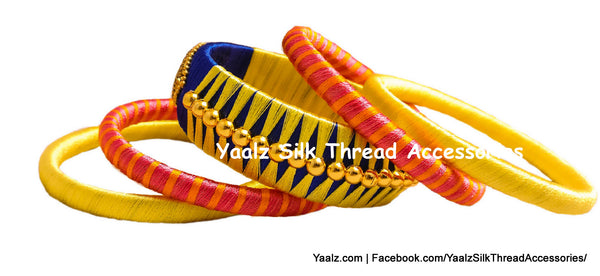 Yaalz Silk Thread Elegant Bead Work 5Pcs Bangle Sets In Assorted Colors