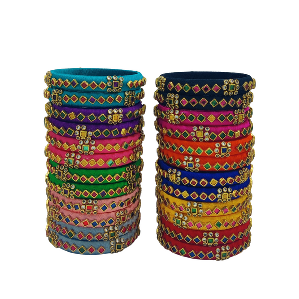 Yaalz Silk Thread Square Kundan Stone Pair Bangles For Return Gifts / Mix & Match