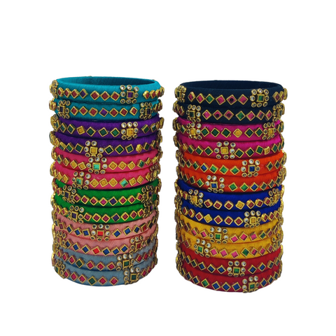 Yaalz Silk Thread Square Kundan Stone Pair Bangles For Return Gifts / Mix & Match