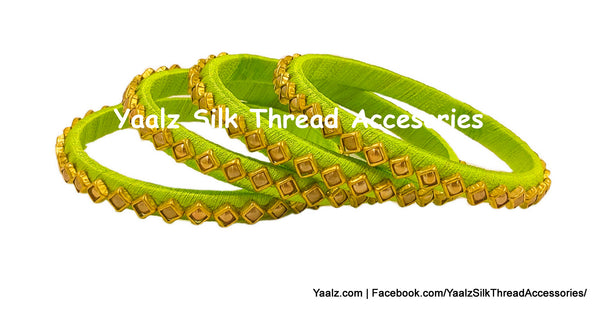 Yaalz Silk Thread Square Kundan Stone Bangles In Assorted Colors