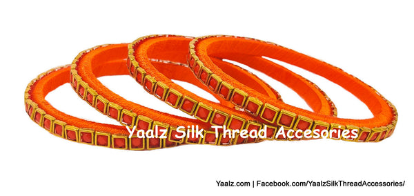 Yaalz Silk Thread Full Square Kundan Stone Heavy 6Pcs Bangle Sets In Assorted Colors