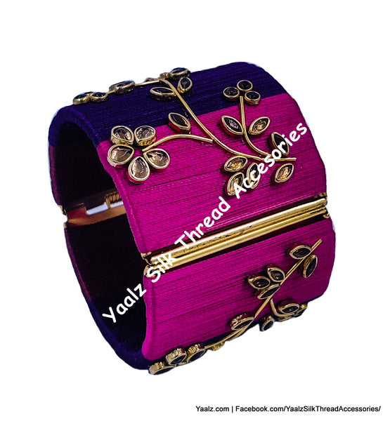 Yaalz Silk Thread Simple Kundan Stone Worked Open Close Jumbo Bracelets In Assorted Colors