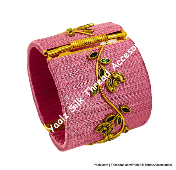 Yaalz Silk Thread Simple Kundan Stone Worked Open Close Jumbo Bracelets In Assorted Colors