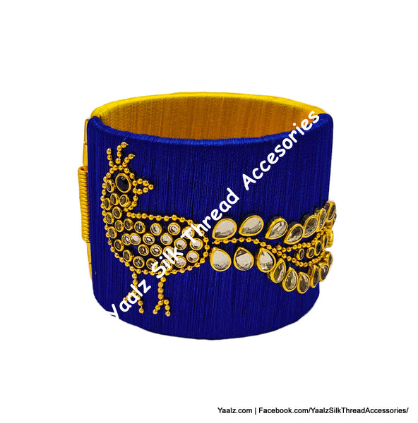 Yaalz Silk Thread Simple Kundan Stone Worked Open Close Jumbo Bracelets In Assorted Colors