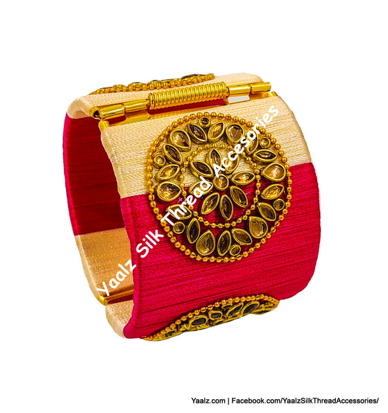 Yaalz Silk Thread Simple Kundan Stone Worked Open Close Jumbo Bracelets In Assorted Colors
