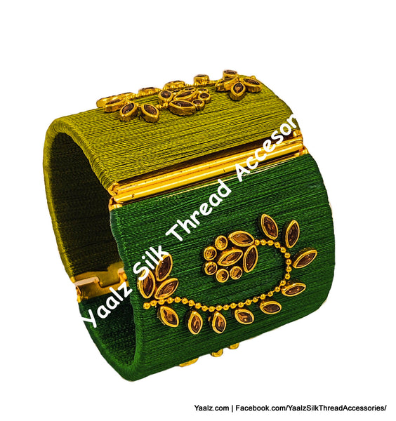 Yaalz Silk Thread Simple Kundan Stone Worked Open Close Jumbo Bracelets In Assorted Colors