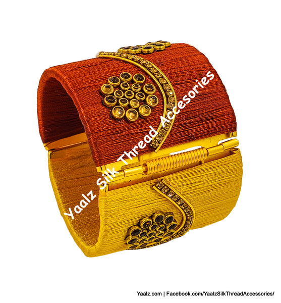 Yaalz Silk Thread Simple Kundan Stone Worked Open Close Jumbo Bracelets In Assorted Colors